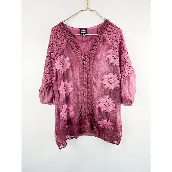 Le Marais Paris SILK Embroidered Pink Peasant Blouse Size Small - Picture 1 of 7